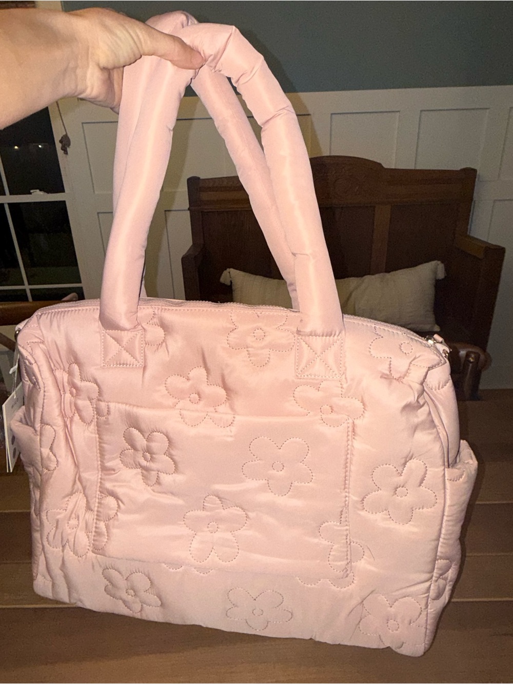 NWT Wilo the Label Floral Daisy Puffer Multi Pocket Weekender Bag - Picture 2 of 2